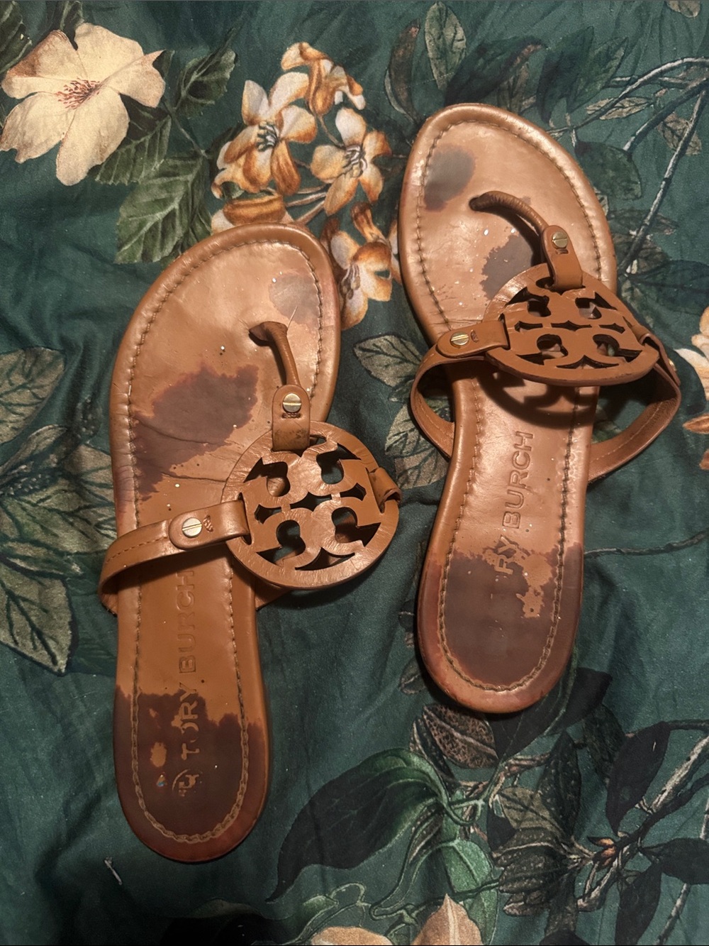 Tory Burch miller Tan Leather Logo Thong Sandals